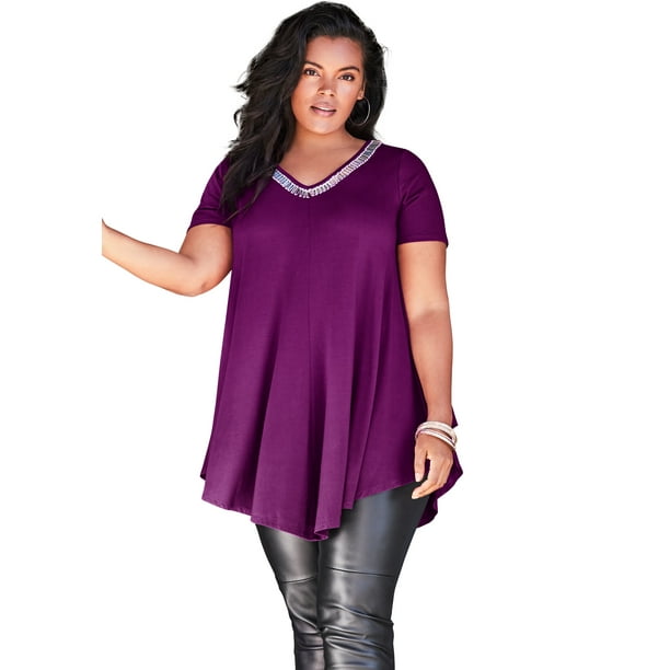 Roamans Womens Plus Size Swing Drape Tunic